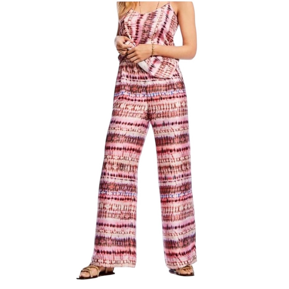 LINI Pink Tie Dye Wide Leg Elastic Back High Rise Waist Pants Size XS